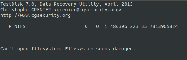 testdisk filesystem is damaged upon listing files