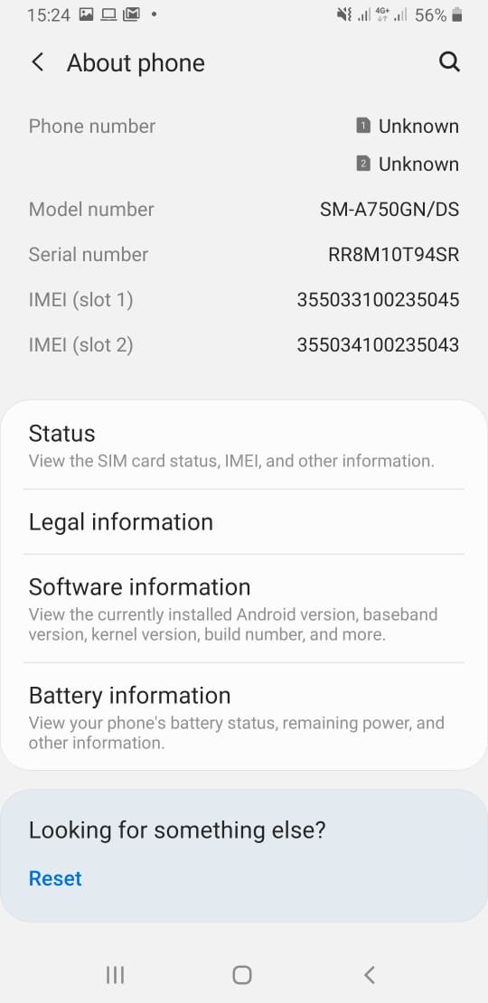 Samsung A7 software information