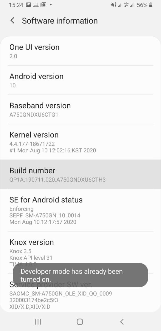 Samsung A7 activate developer mode