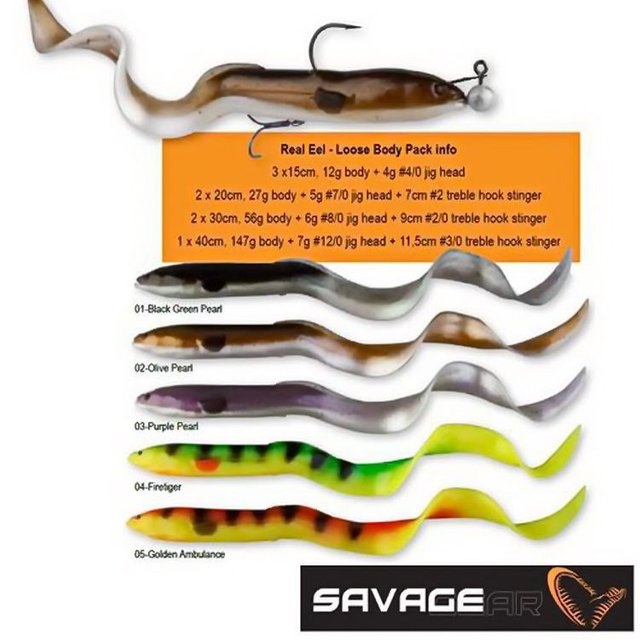 SAVAGE GEAR REAL EEL 40cm LOOSE BODY LURE with jigghead and stinger crazy price