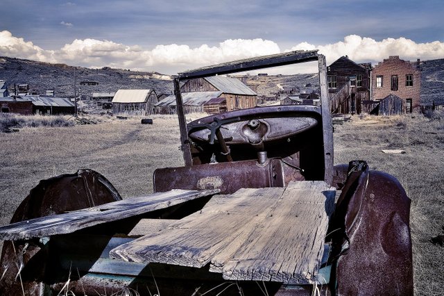 an abandoned truck in bodie