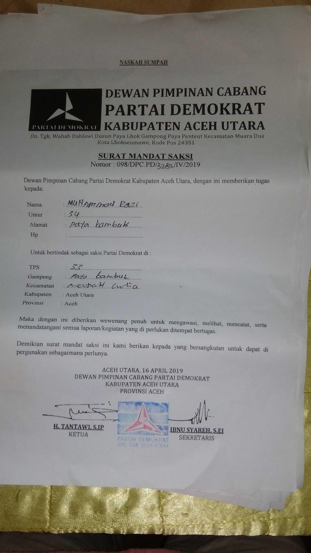 Surat Mandataris Untuk Saksi Dari Berbagai Partai Peserta