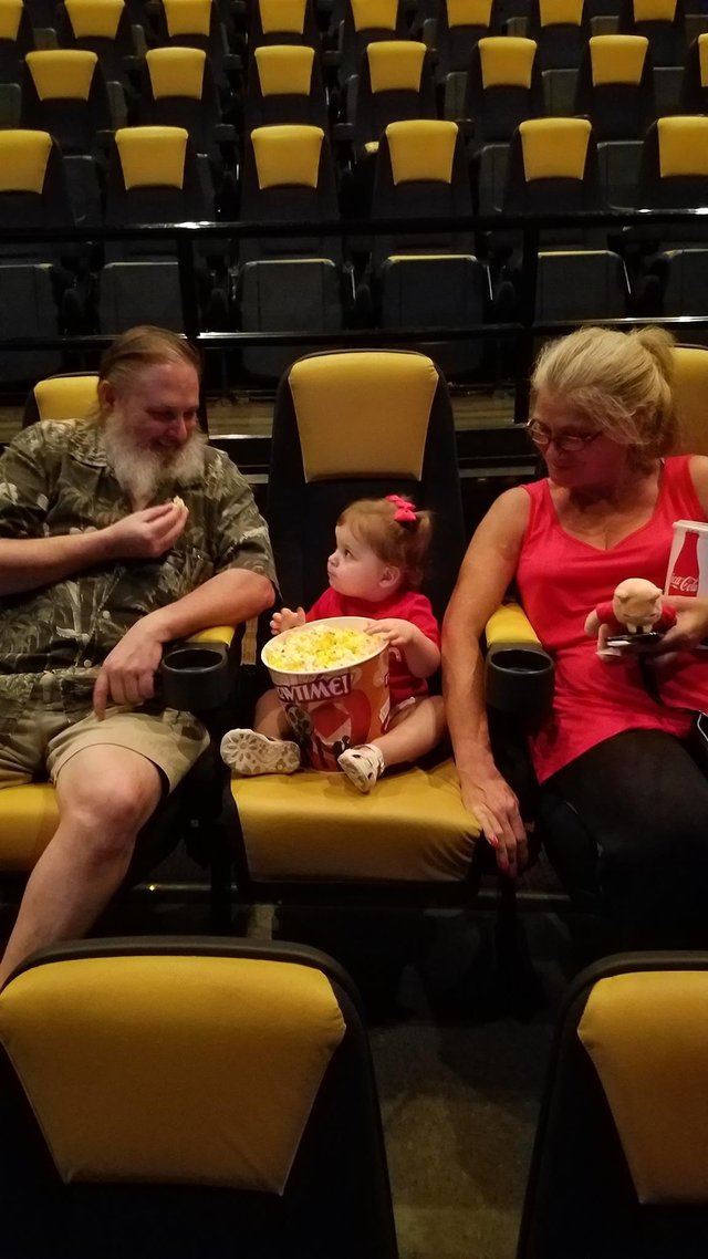 evelyn and popcorn at the movies