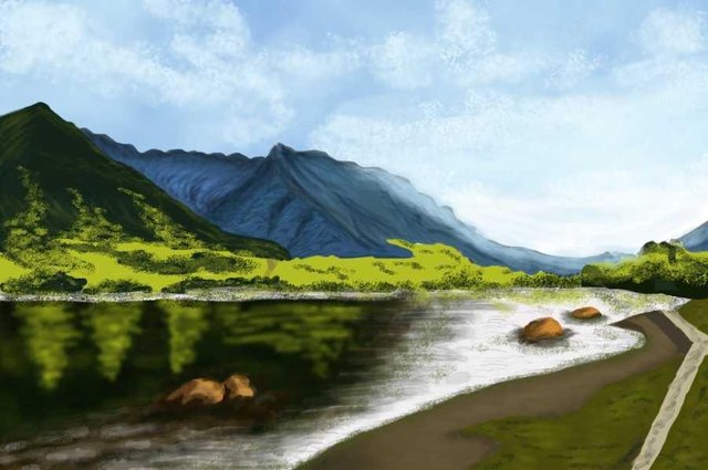 Digital Painting Of A Beautiful Landscape And The Creation Process Steemit