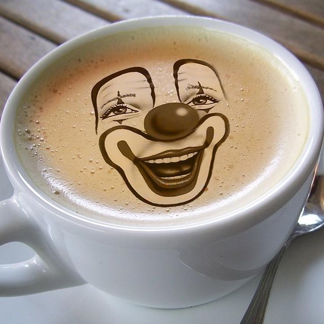 clown in coffee
