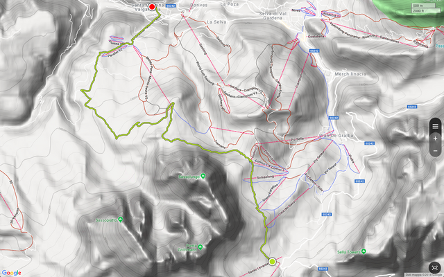 GPS Track map From Sella Pass to St. Cristina via Comici Dolomites Italy