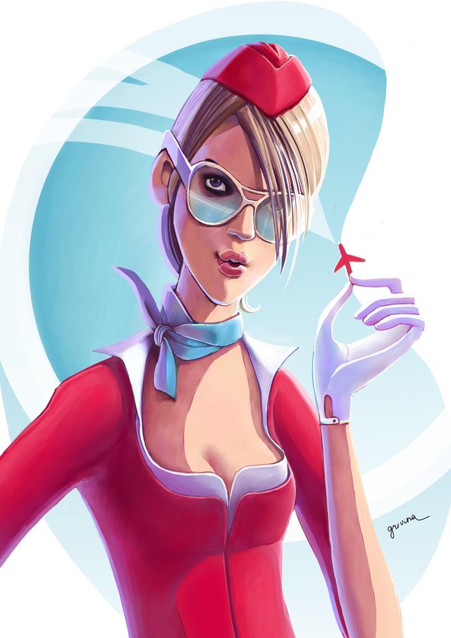 flight attendant; stewardess, editorial illustration, Oksana Grivina, www.grivina.com