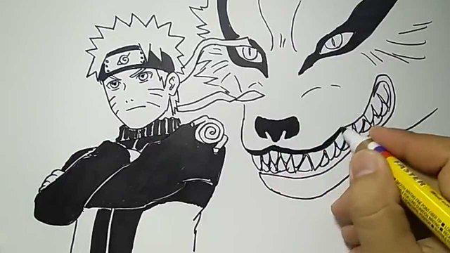 Naruto and Kurama split face drawing. : r/ZHCSubmissions