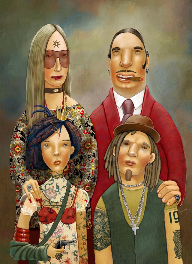 mad family, editorial illustration, Oksana Grivina, www.grivina.com