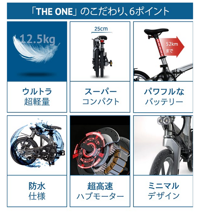 超軽量、コンパクト！「THE ONE」 折り畳み電動アシスト自転車 - 電動 