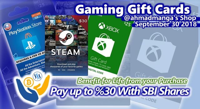 Gaming Gift Cards (Updated Prices!) Pay up to %30 With SteemBasicIncome  Shares! — Steemit