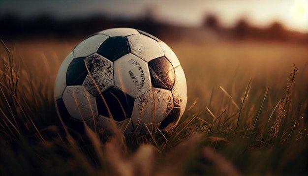 Free photo soccer ball on green grass with selective focus generative ai