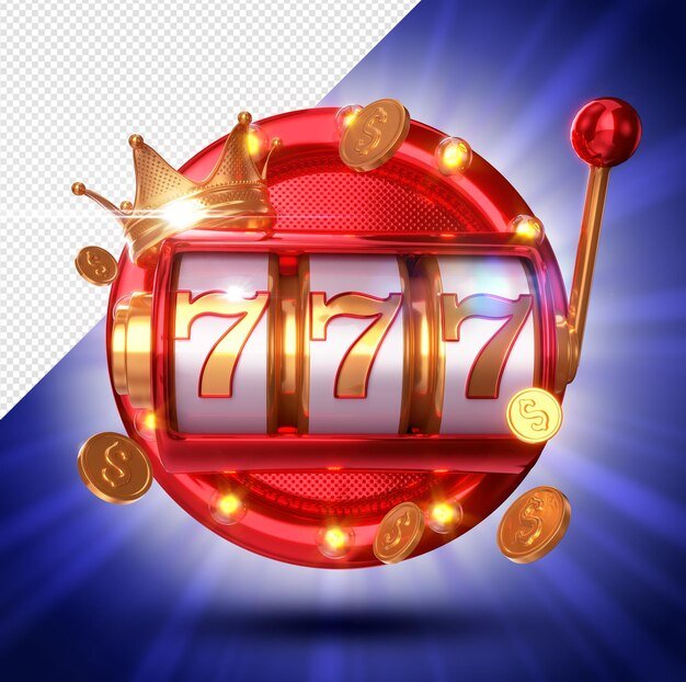 PSD the red slot machine with golden crown and coins