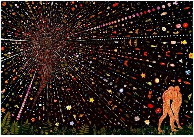 Expulsion – Fred Tomaselli – cannabis leaves, pills, insects, acrylic, photocollage, and resin on wood panel.jpg