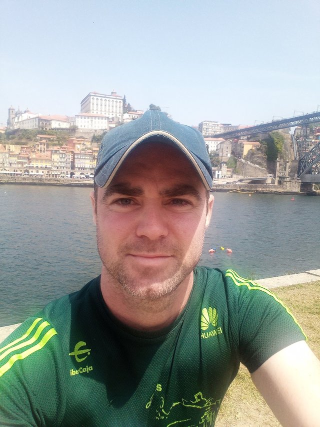 Selfie attempt by the river on the Gaia side, with Porto in the background