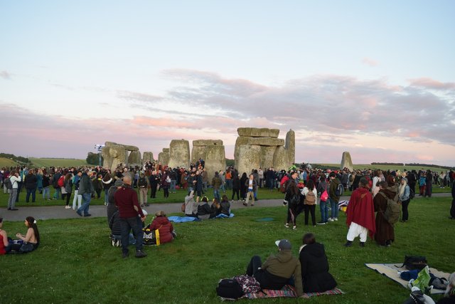 Crowds gathering for sunset at Stonehenge