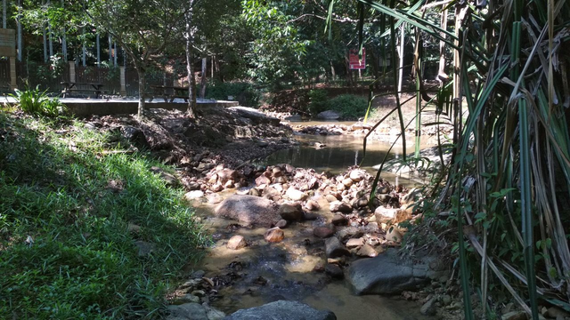 On the right side of the car park, is immediately the stream