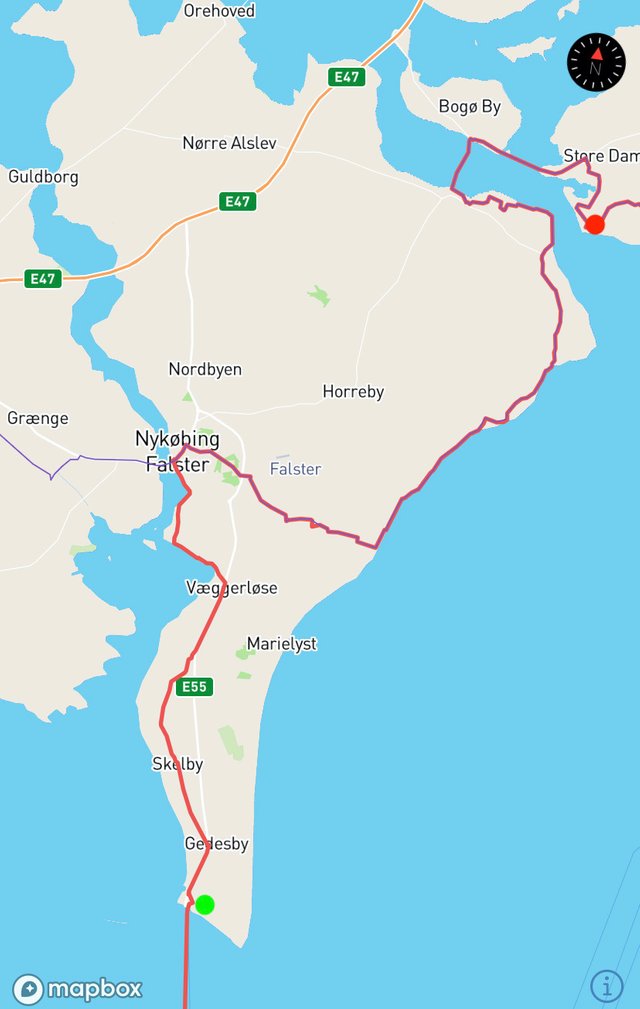 Day 9 map: Gedser-Haarboelle 75 km