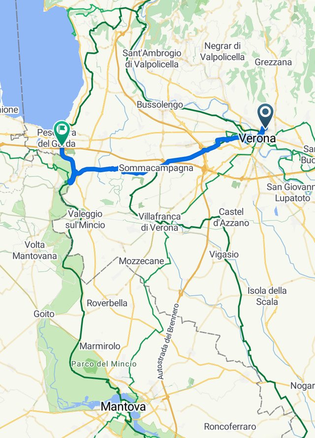 Day 1 map: Verona to Peschiera del Garda 45 km