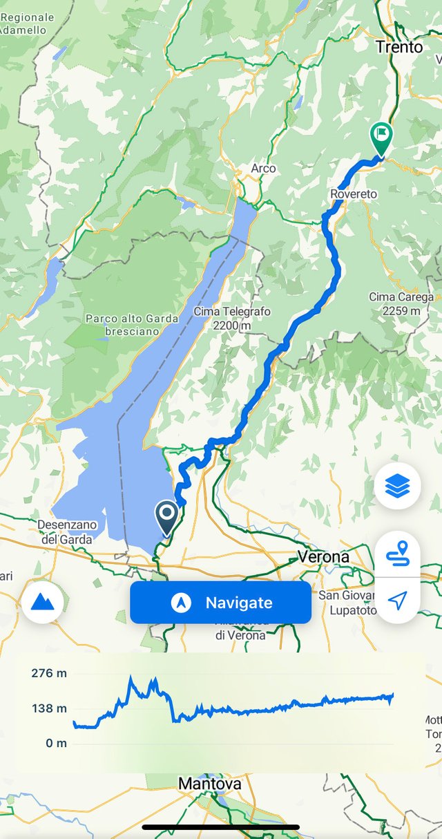 Day 2 map: Peschiera del Garda to Calliano 83 km