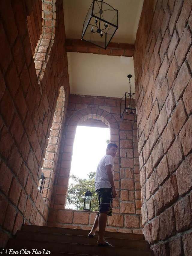 Taking the open-air staircase back up after a swim.