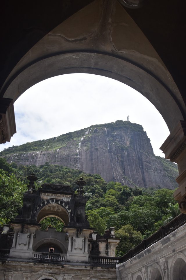 View of the palace with Christ on the top of Corcovado