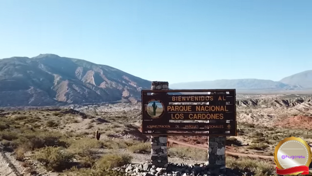 Welcome sign upon entering the Los Cardones National Park, built as usual in these parks, with firewood from trees in the region.