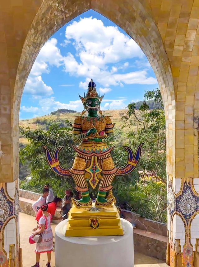 Each figure more colorful and unique. I guess you can say this architect and artist were looking for a modern approach when designing these lands. The use of colors and glass is much different than other temples I have visited.