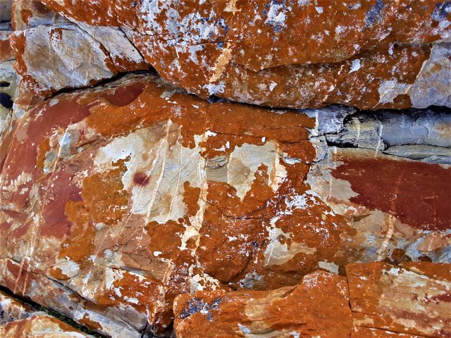 Beautifully inspiring rich ochre colors on the seaside rock surface of this particular bay