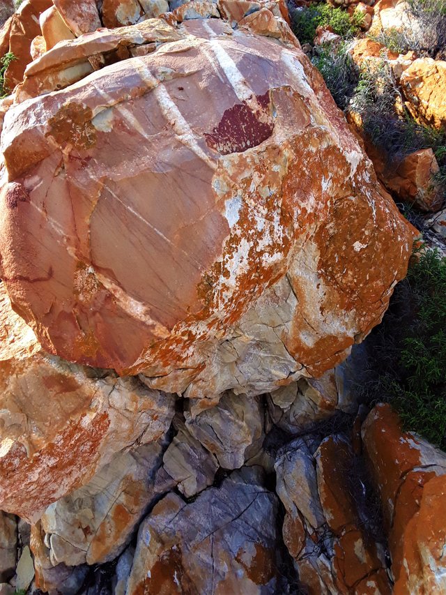 Awesome ochre pigment - or is it lichen covering the pale rock? Perhaps someone can explain