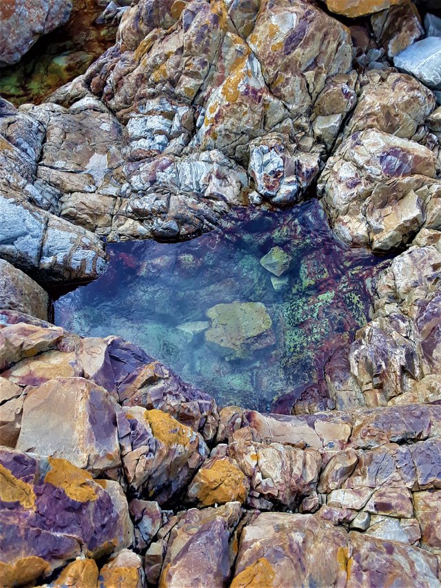 Beautiful rich shades of rock coloration brought to life by the sea water in these pools