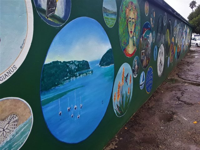 The Knysna Heads in mural, showing the yachts in the lagoon and the Indian ocean through the gap