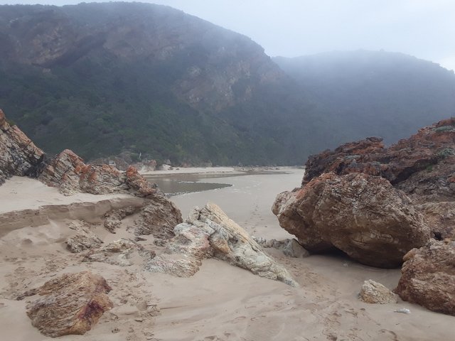 Winter mist at the beach in paradise