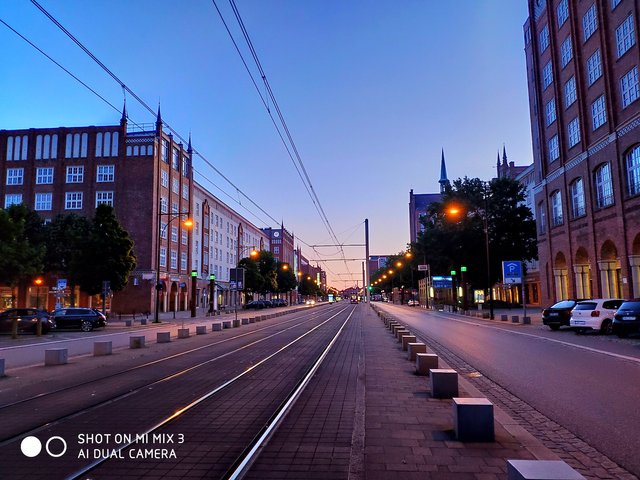 Probably the biggest street in Rostock - the train runs through here in a straight line and you are super fast at the university