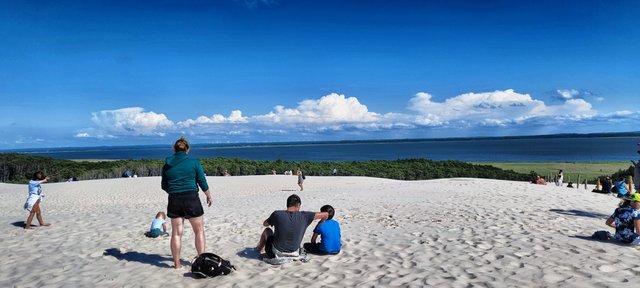 A bunch of people are on the dunes