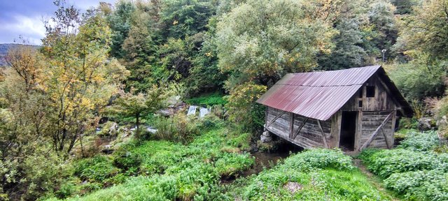 One of the wooden huts