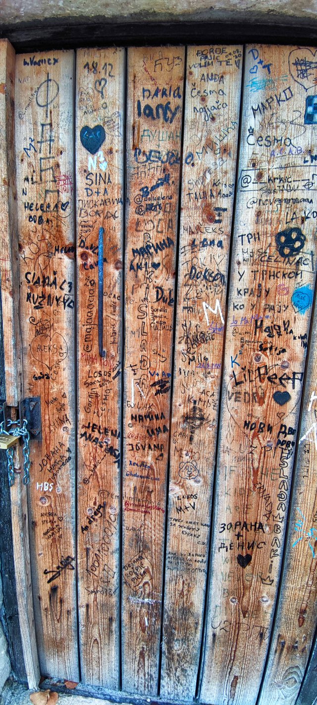 A door with new signs