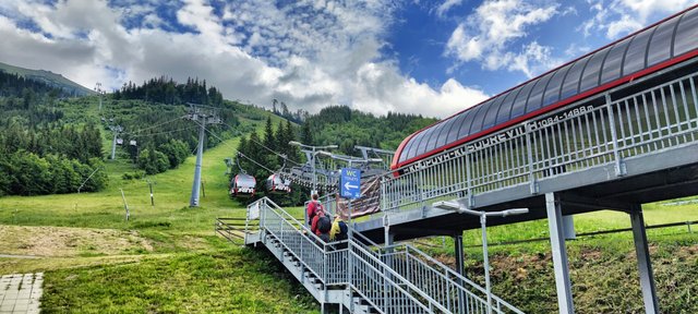 The modern cable car station in the valley