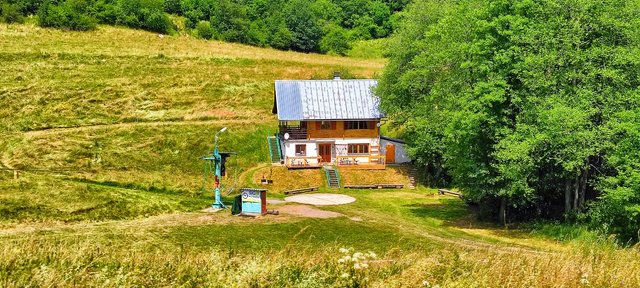 The cabin still has her own ski lift