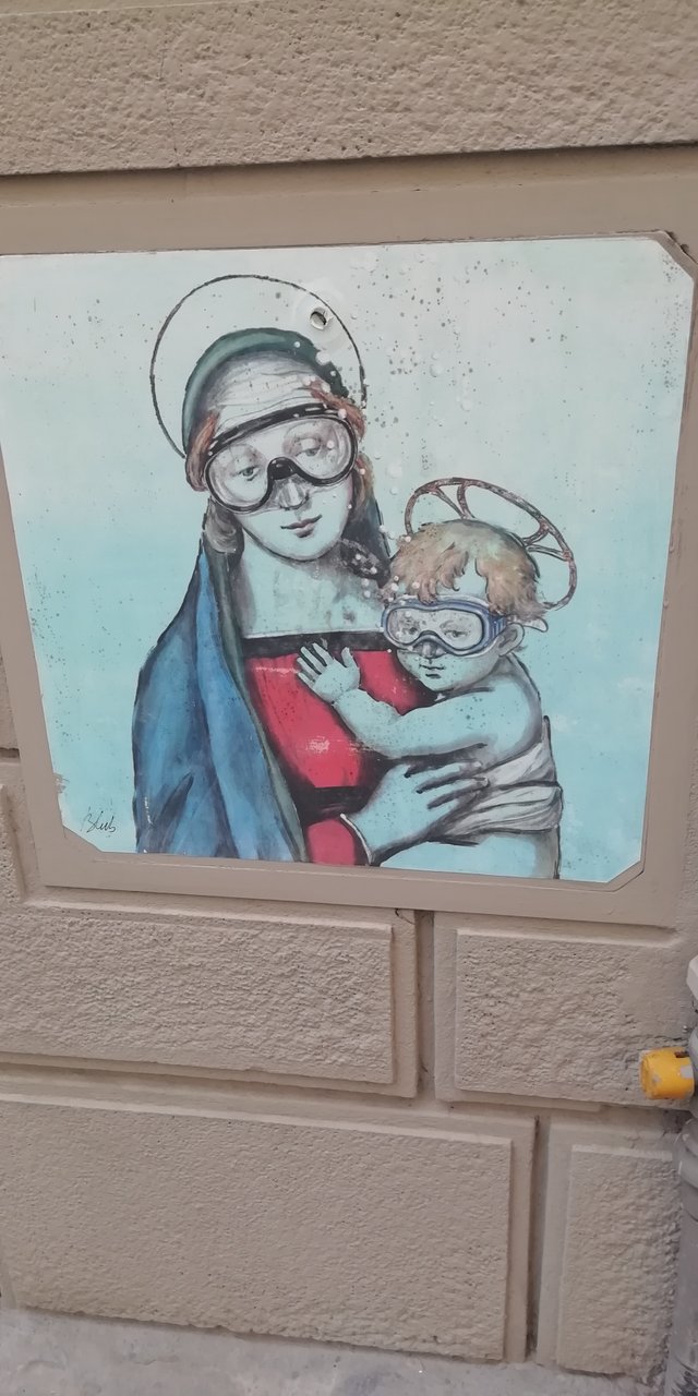 This is a different kind of Saint Mary and the baby, close to the city center inspired to a a famous paint.