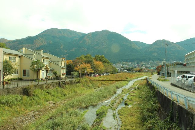 Yufuin surrounded by mountians