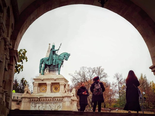 An equestrian monument to Saint Istvan, the first king of the Hungarians