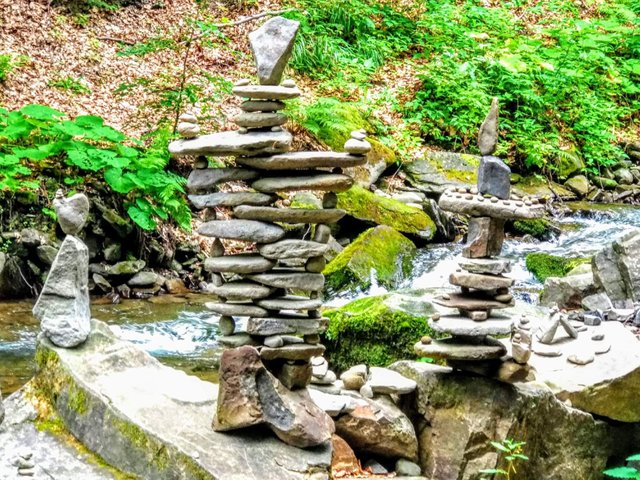 Stone structures on the river bank