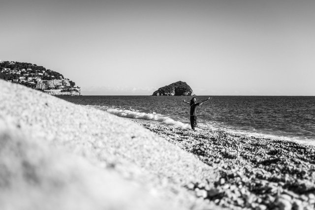 For the 1st time in my life I touched the Mediterranean sea on the beach in front the island Bergeggi, in Liguria, Italia.