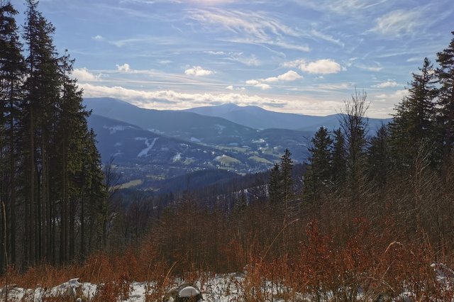 View of Lysá hora in the distance.