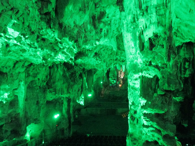 The interior of St. Michael’s Cave is beautifully lit up.
