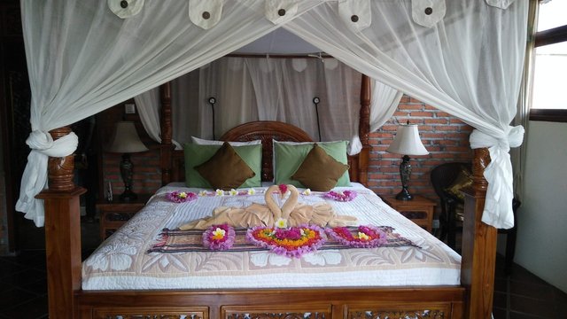 Our bedroom. They did it up nicely to welcome us.