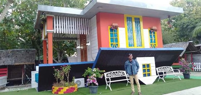 Description: In a unique tourist attraction, the house upside down, Sibreh, Aceh Besar, Indonesia.