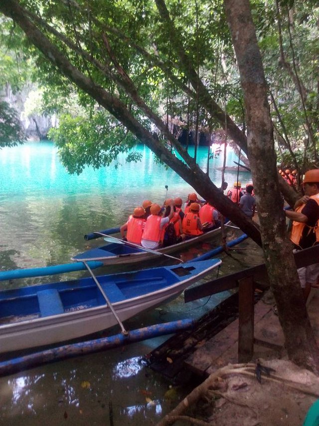 As we wait for our turn, this batch of tourists are gearing up for their Underground River adventure.