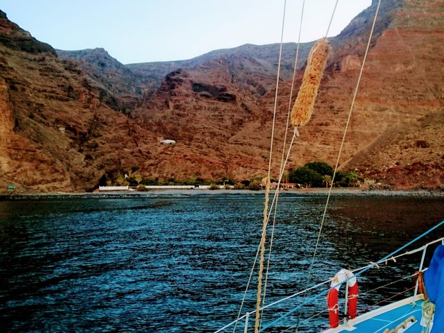 The amazing anchorage in La Gomera, Canary islands. A yoga meditation retreat nested between the lava clifs.